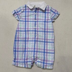 Janie and Jack Baby Gingham Polo Romper Light Blue Multi Plaid 12-18 Months